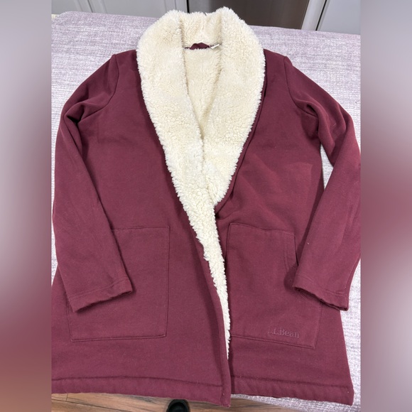 LL Bean Womens Sherpa Lined Cardigan Jacket Maroon Outdoor Layers Winter Size M - Picture 7 of 11